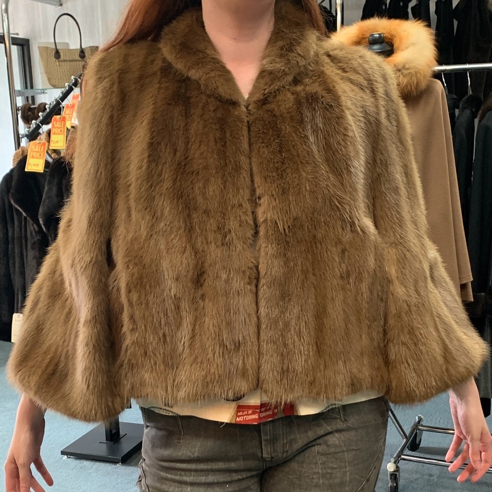 Genuine Fur Cape Lined in Natural Brown